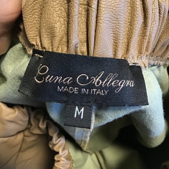 Luna Allegra Tan Italian Faux Leather Joggers With Pockets Size M - Picture 7 of 9